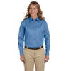 Harriton Women's Nautical Blue Easy Blend Long-Sleeve Twill Shirt with Stain-Release