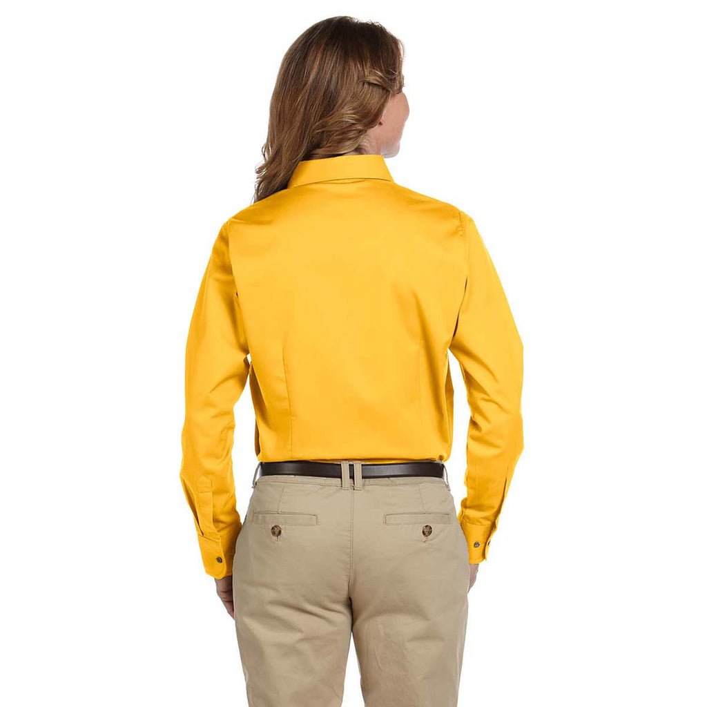 Harriton Women's Sunray Yellow Easy Blend Long-Sleeve Twill Shirt with Stain-Release