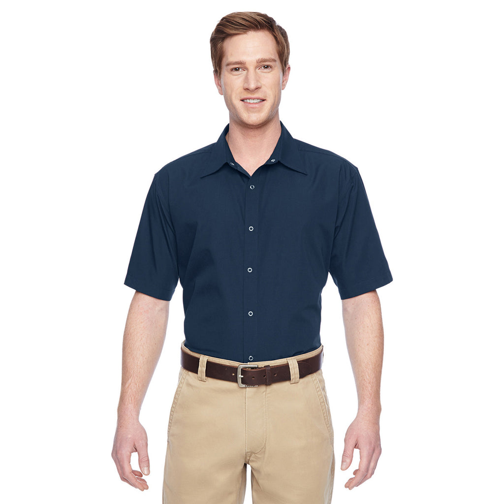 Harriton Men's Dark Navy Advantage Snap Closure Short-Sleeve Shirt