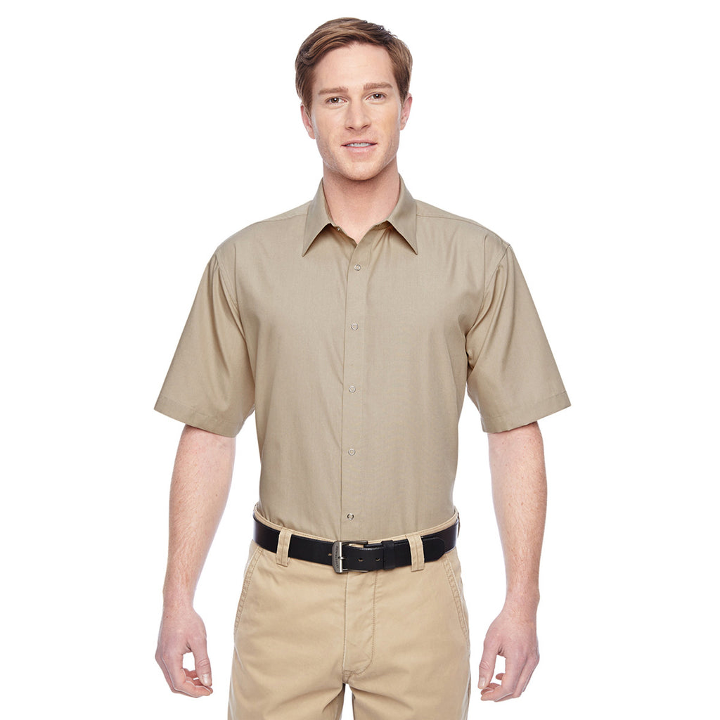 Harriton Men's Khaki Advantage Snap Closure Short-Sleeve Shirt