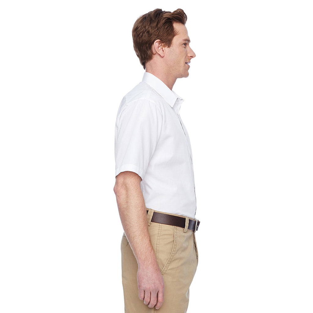 Harriton Men's White Advantage Snap Closure Short-Sleeve Shirt