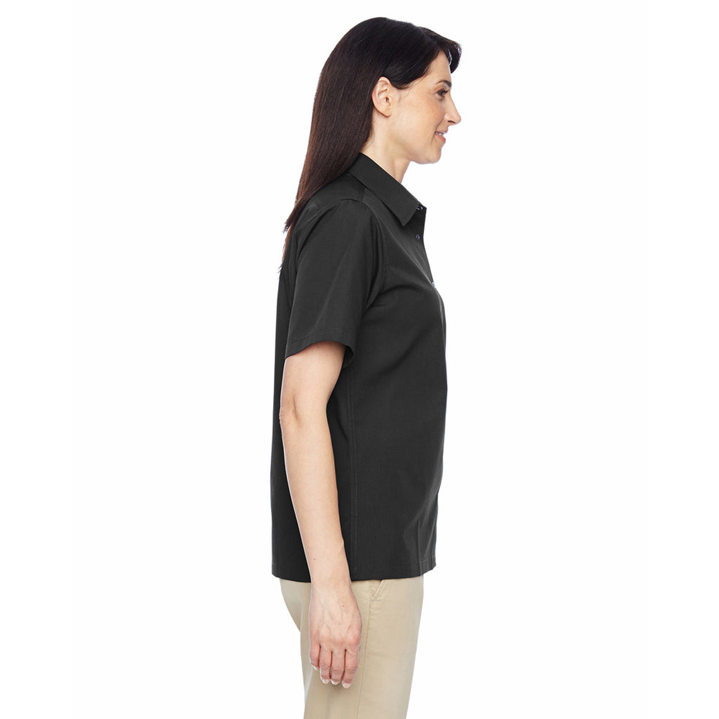 Harriton Women's Black Advantage Snap Closure Short-Sleeve Shirt