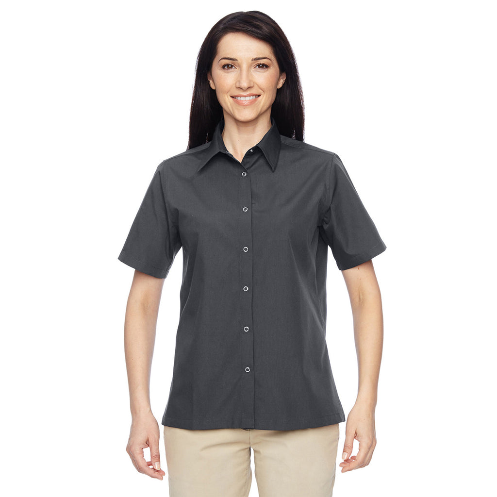 Harriton Women's Dark Charcoal Advantage Snap Closure Short-Sleeve Shirt