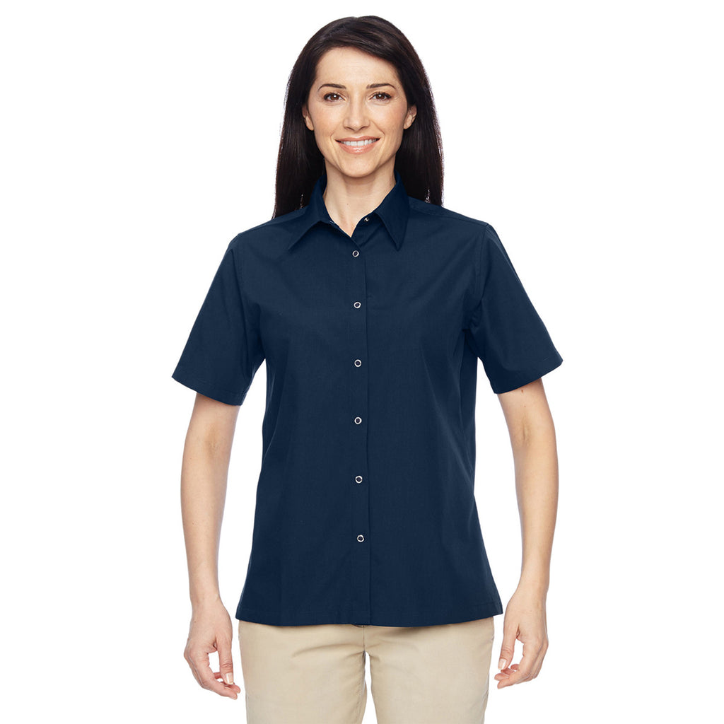Harriton Women's Dark Navy Advantage Snap Closure Short-Sleeve Shirt