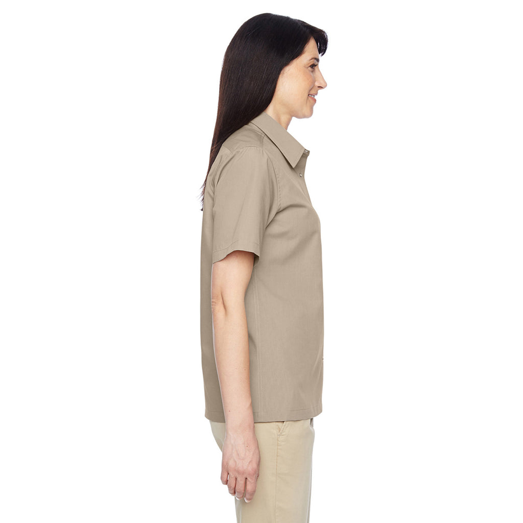 Harriton Women's Khaki Advantage Snap Closure Short-Sleeve Shirt
