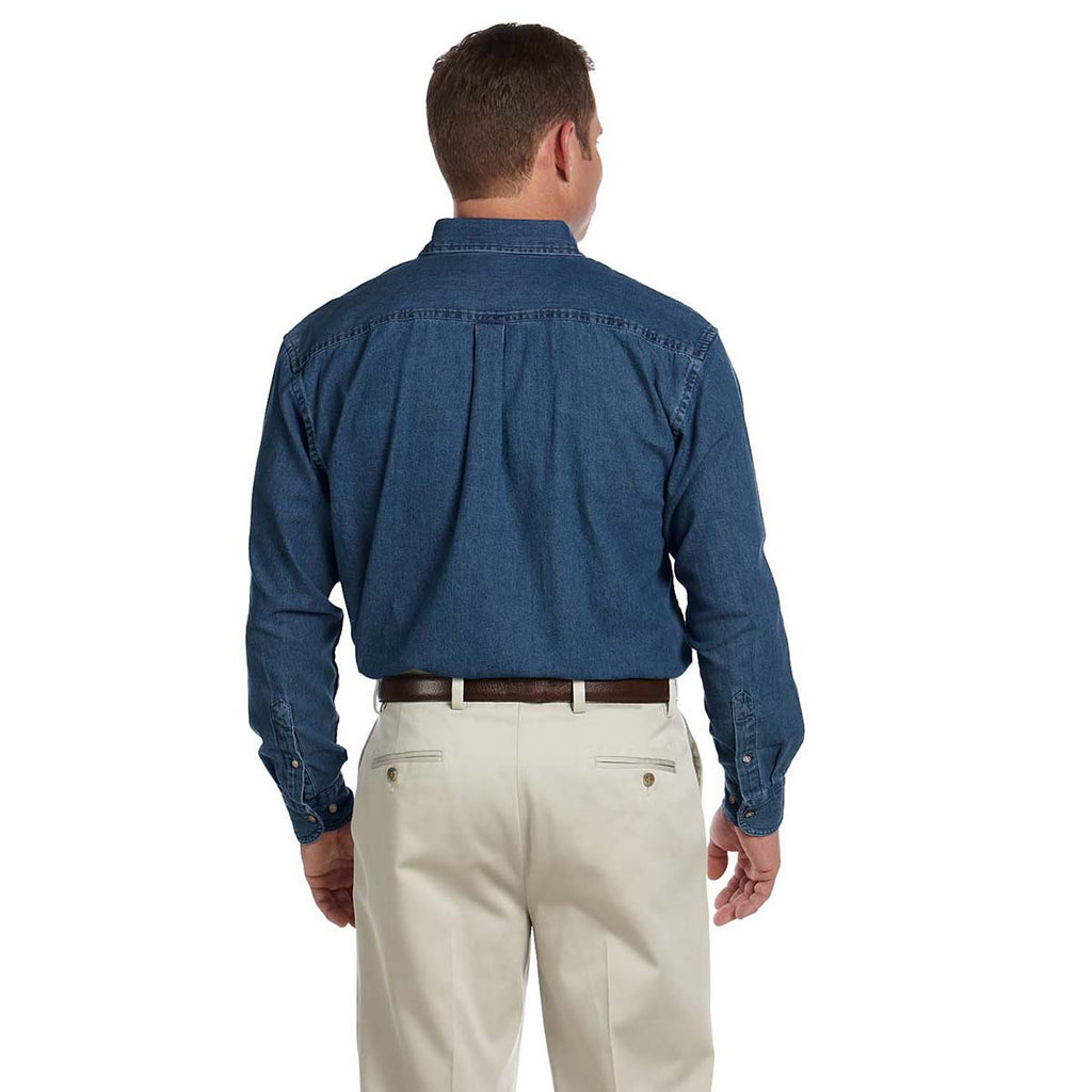 Harriton Men's Dark Denim Tall 6.5 oz. Long-Sleeve Denim Shirt