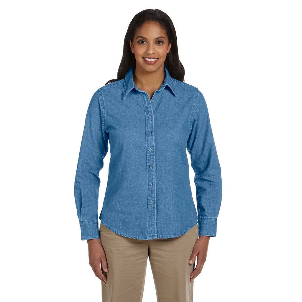 Harriton Women's Light Denim 6.5 oz. Long-Sleeve Denim Shirt
