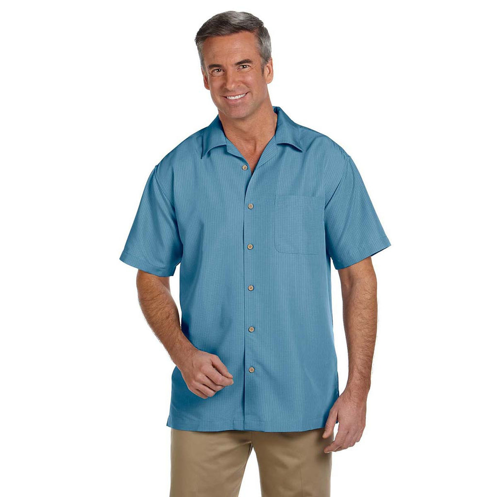 Harriton Men's Cloud Blue Barbados Textured Camp Shirt