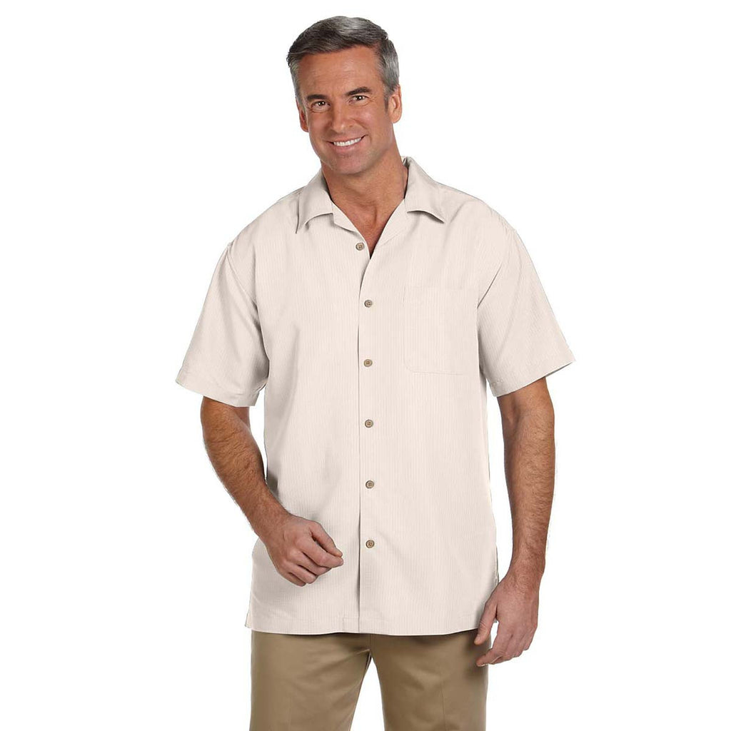Harriton Men's Creme Barbados Textured Camp Shirt
