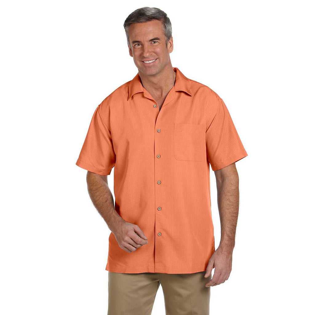 Harriton Men's Nectarine Barbados Textured Camp Shirt