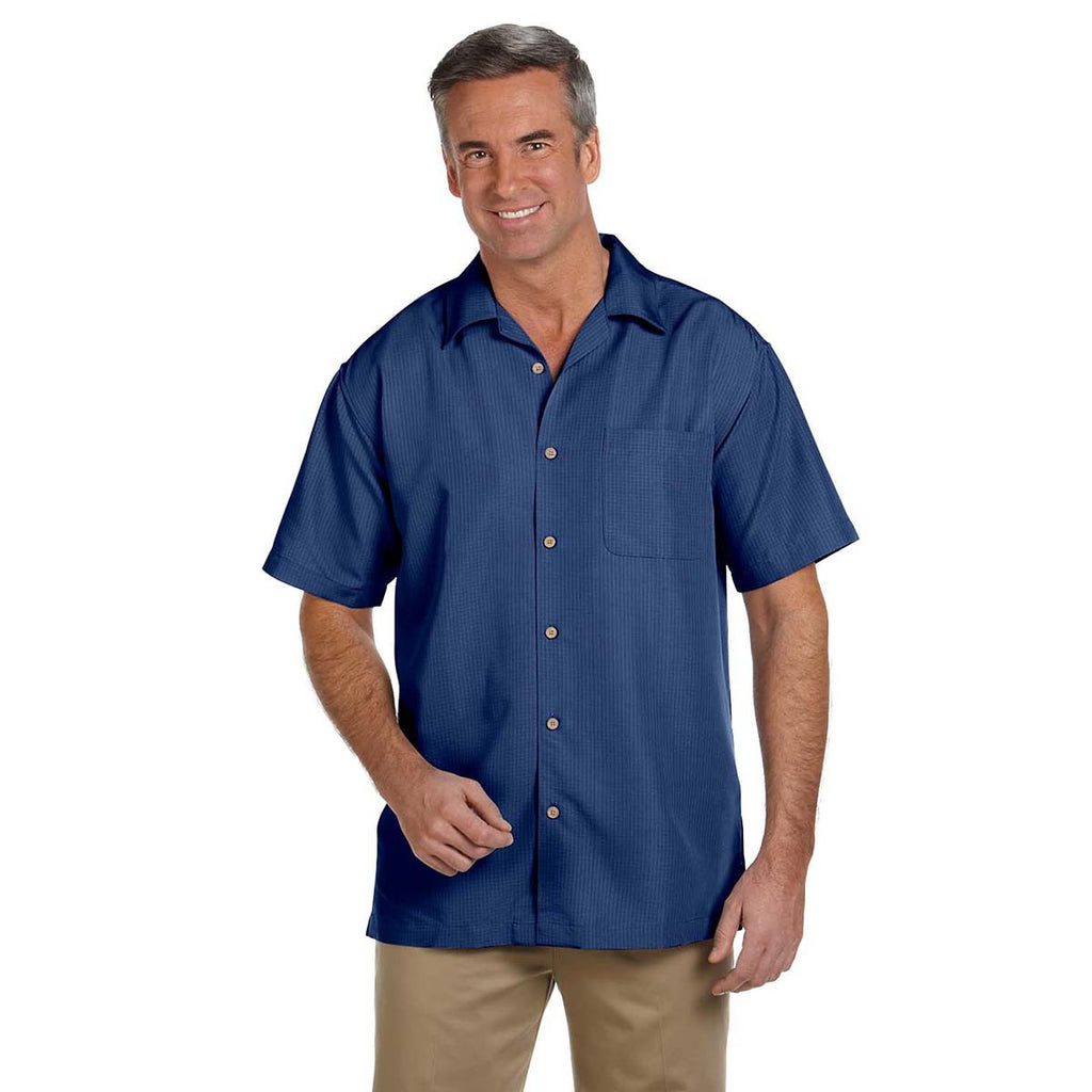 Harriton Men's Pool Blue Barbados Textured Camp Shirt