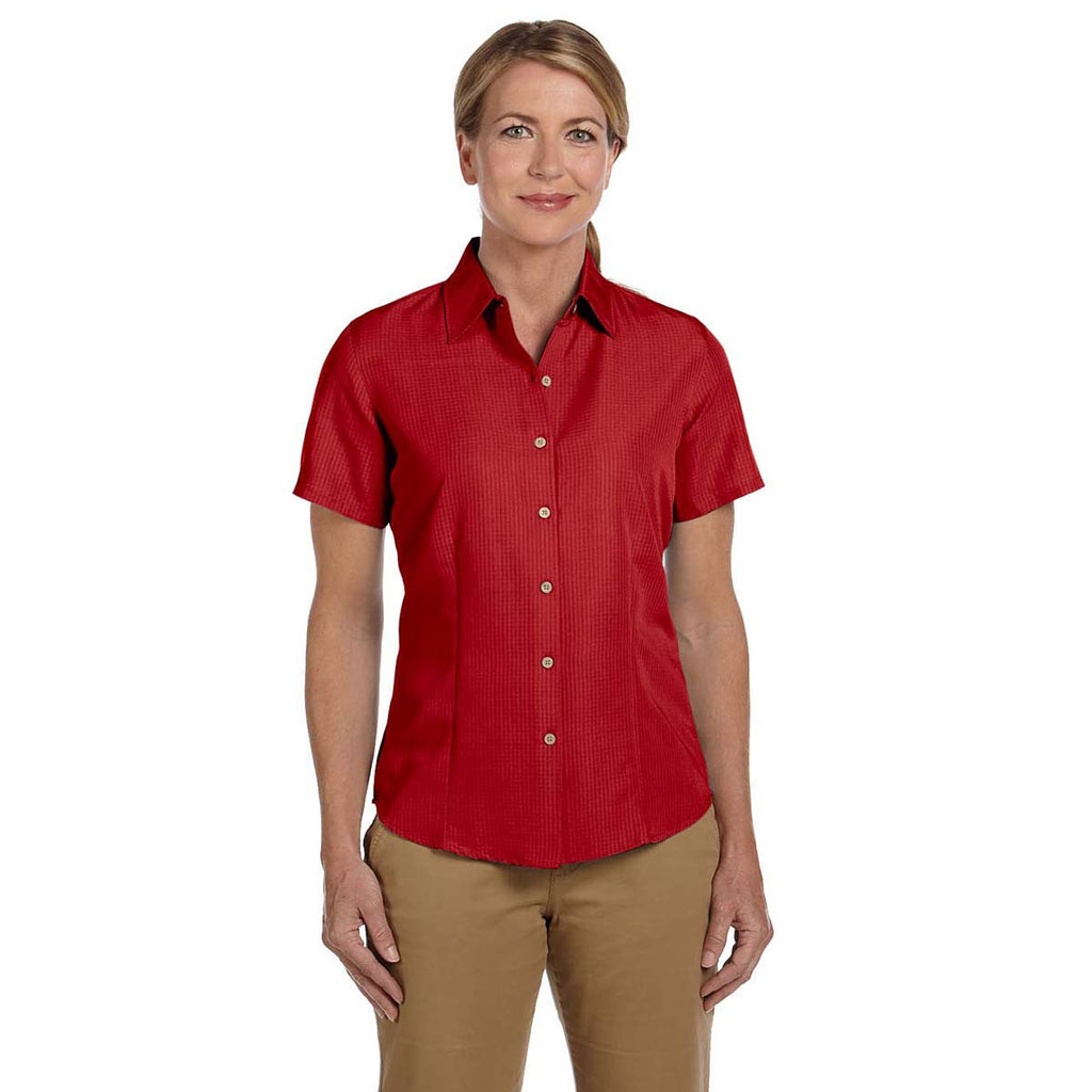 Harriton Women's Parrot Red Barbados Textured Camp Shirt