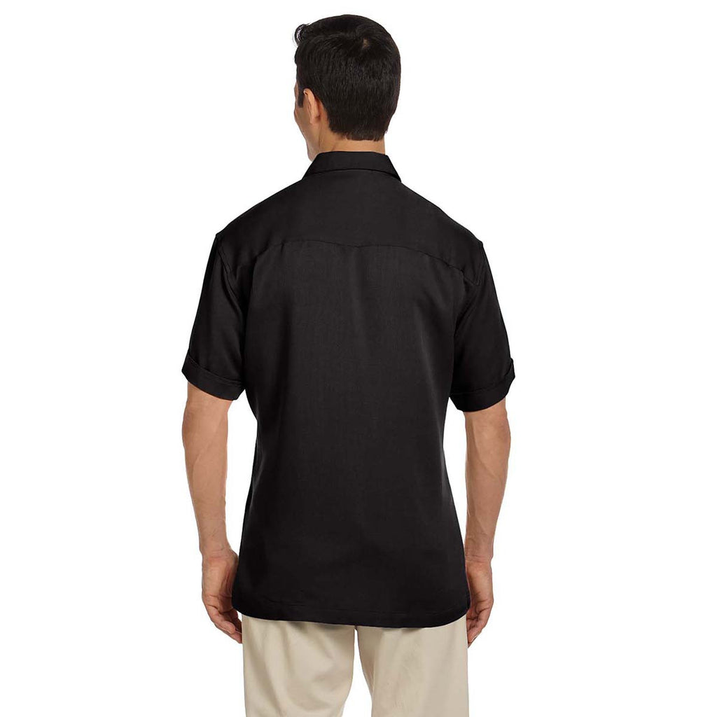 Harriton Men's Black/Creme Two-Tone Bahama Cord Camp Shirt
