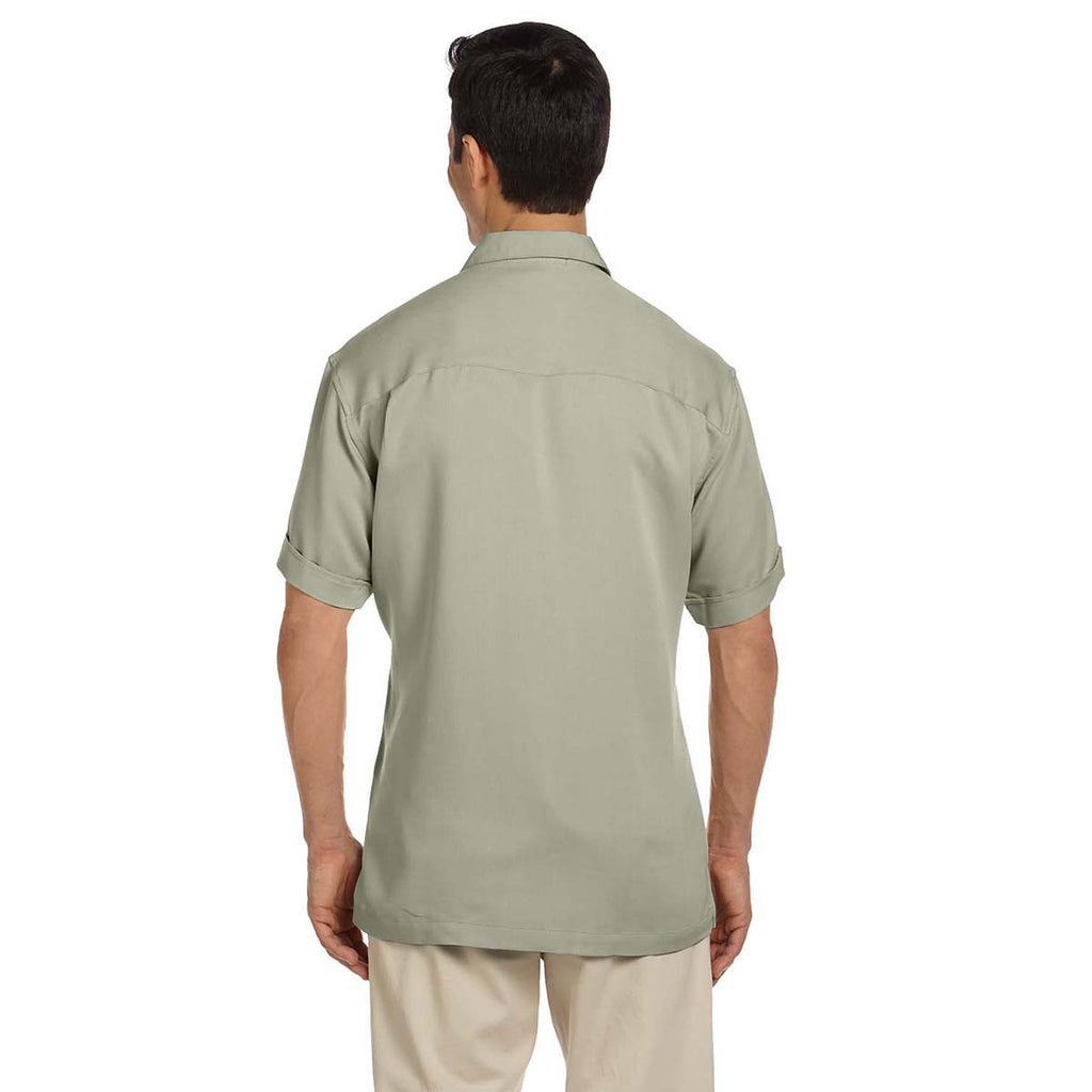 Harriton Men's Green Mist/Creme Two-Tone Bahama Cord Camp Shirt