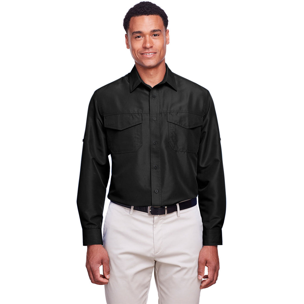 Harriton Men's Black Key West Long-Sleeve Performance Staff Shirt