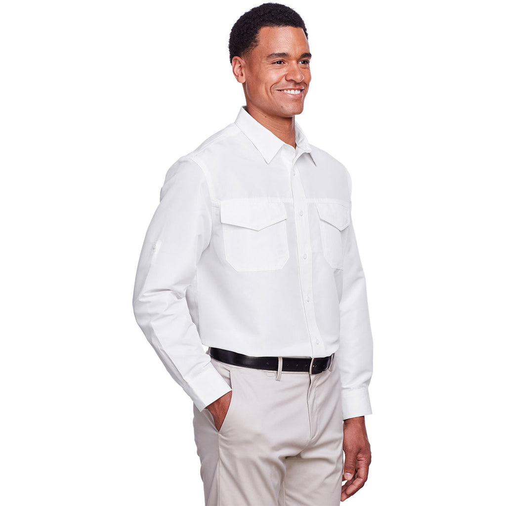 Harriton Men's White Key West Long-Sleeve Performance Staff Shirt