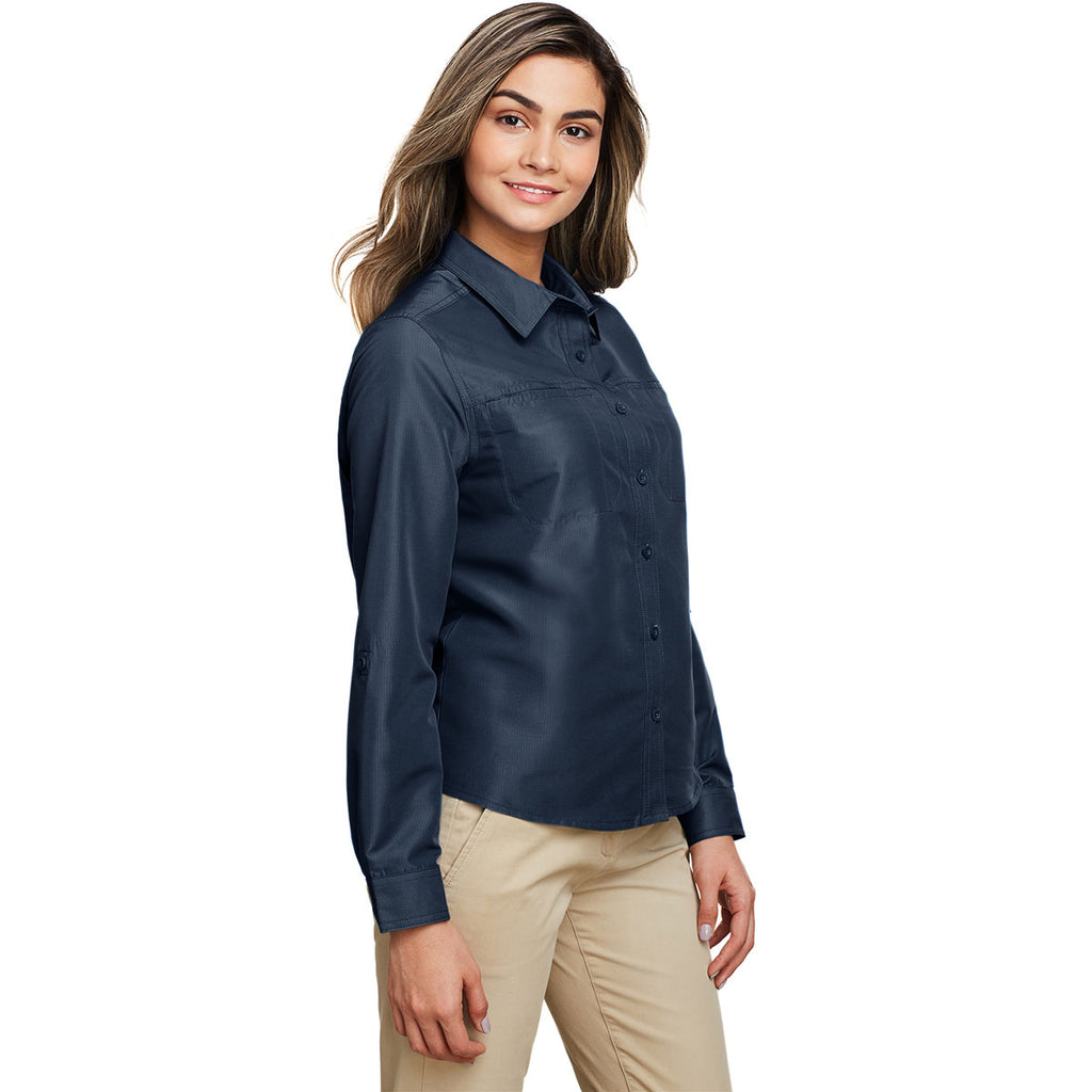 Harriton Women's Navy Key West Long-Sleeve Performance Staff Shirt