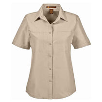 Harriton Women's Khaki Key West Short-Sleeve Performance Staff Shirt