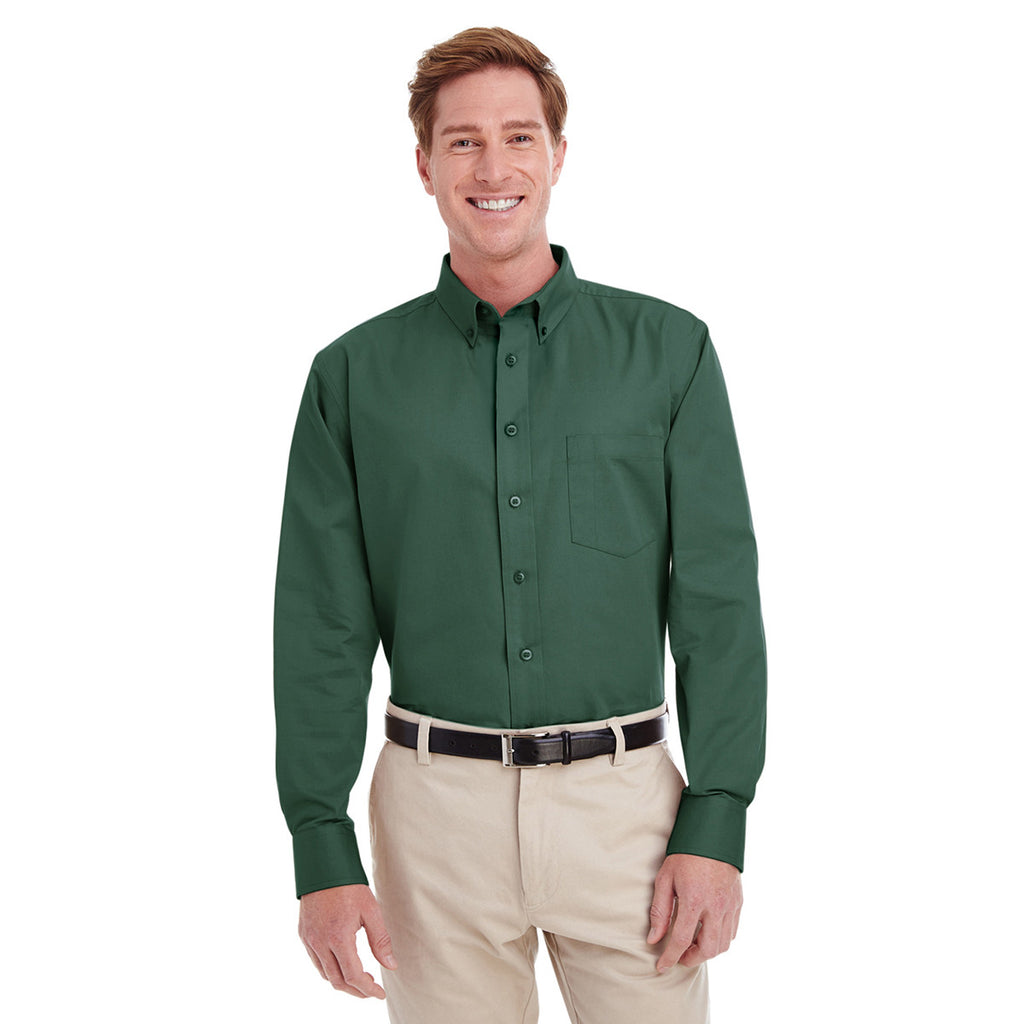 Harriton Men's Hunter Foundation 100% Cotton Long-Sleeve Twill Shirt w