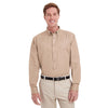 Harriton Men's Khaki Foundation 100% Cotton Long-Sleeve Twill Shirt with Teflon