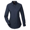 Harriton Women's Dark Navy Foundation 100% Cotton Long-Sleeve Twill Shirt with Teflon
