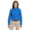 Harriton Women's French Blue Foundation 100% Cotton Long-Sleeve Twill Shirt with Teflon