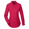 Harriton Women's Red Foundation 100% Cotton Long-Sleeve Twill Shirt with Teflon