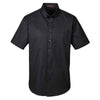 Harriton Men's Black Foundation 100% Cotton Short-Sleeve Twill Shirt Teflon