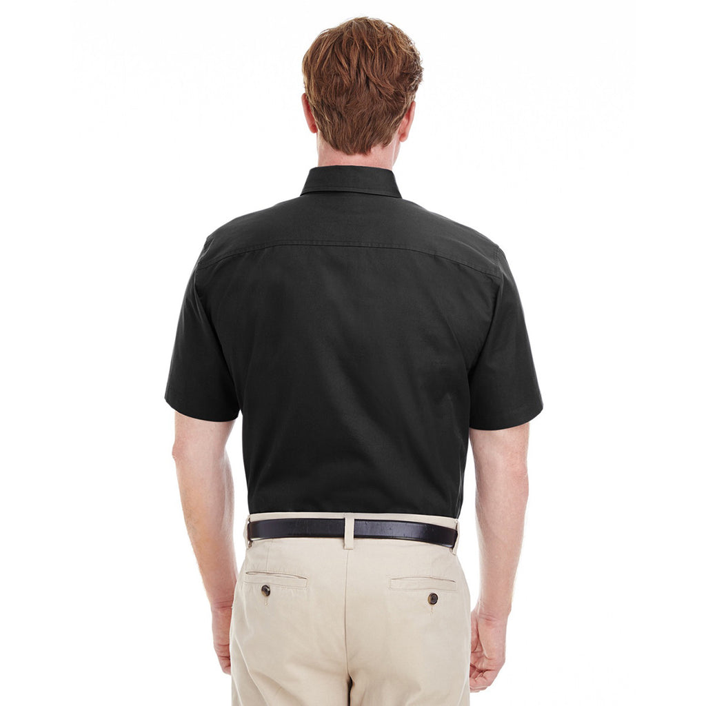 Harriton Men's Black Foundation 100% Cotton Short-Sleeve Twill Shirt Teflon