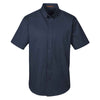 Harriton Men's Dark Navy Foundation 100% Cotton Short-Sleeve Twill Shirt Teflon