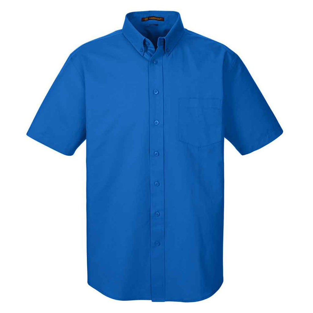 Harriton Men's French Blue Foundation 100% Cotton Short-Sleeve Twill S