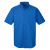 Harriton Men's French Blue Foundation 100% Cotton Short-Sleeve Twill Shirt Teflon