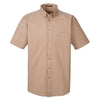 Harriton Men's Khaki Foundation 100% Cotton Short-Sleeve Twill Shirt Teflon