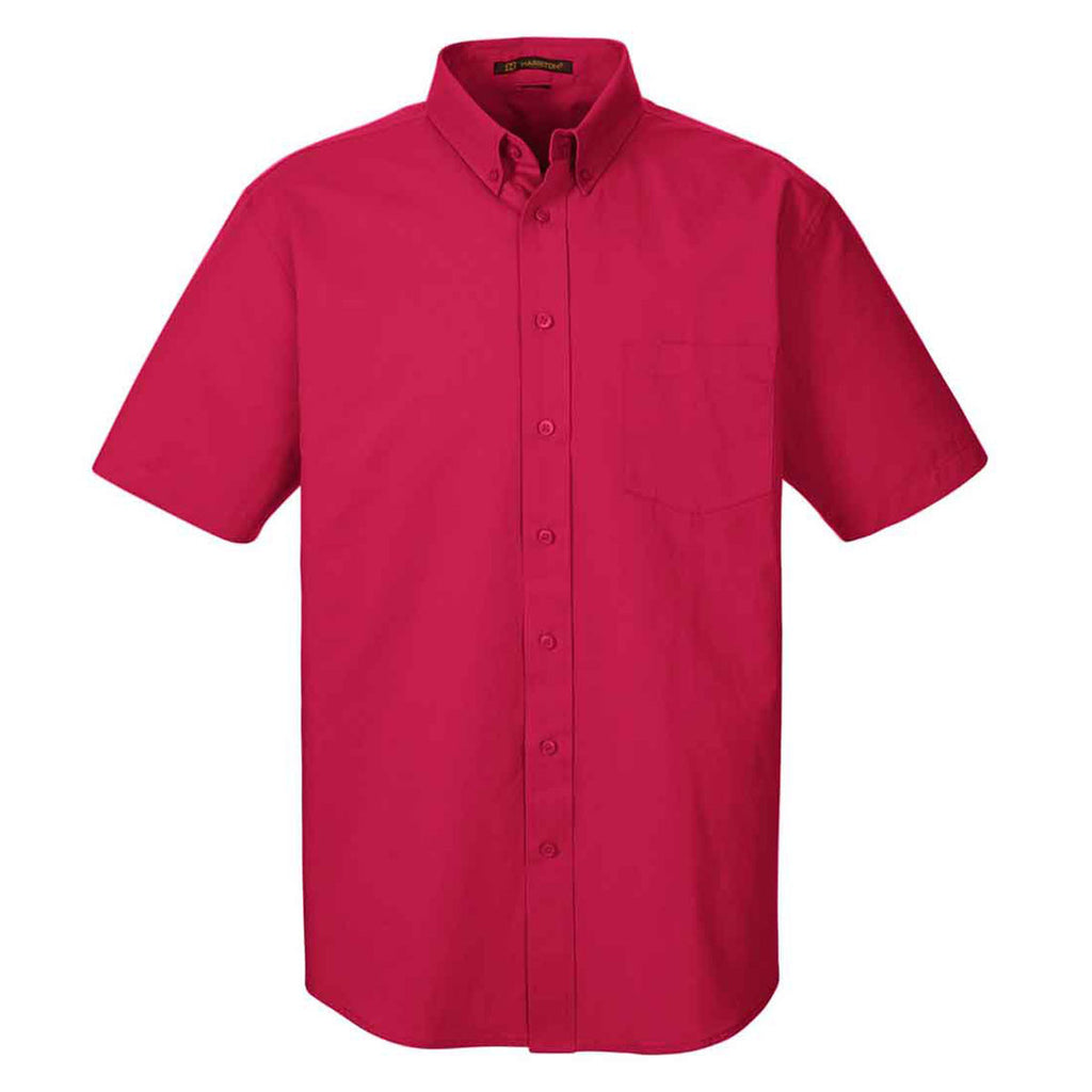 Harriton Men's Red Foundation 100% Cotton Short-Sleeve Twill Shirt Tef