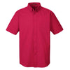 Harriton Men's Red Foundation 100% Cotton Short-Sleeve Twill Shirt Teflon