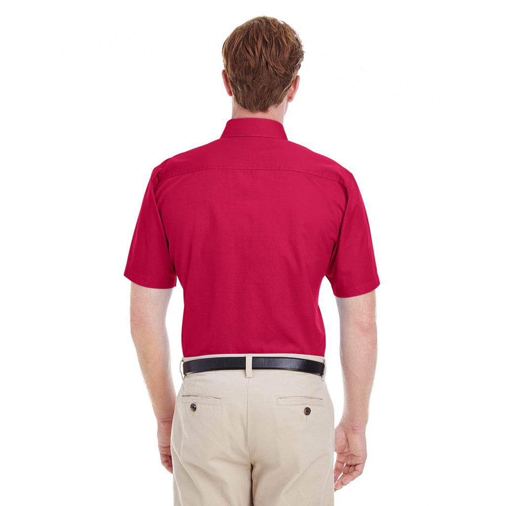 Harriton Men's Red Foundation 100% Cotton Short-Sleeve Twill Shirt Teflon