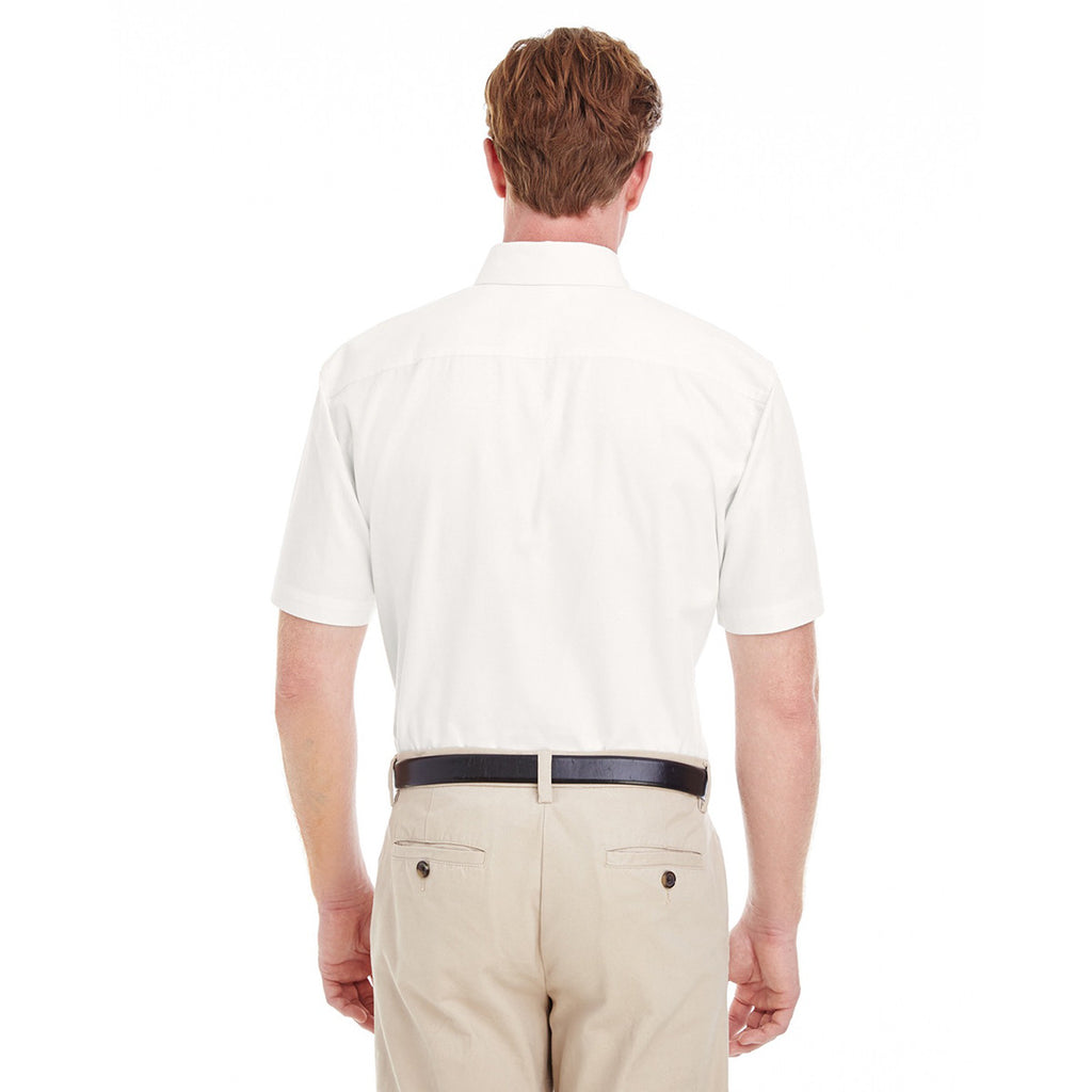 Harriton Men's White Foundation 100% Cotton Short-Sleeve Twill Shirt Teflon