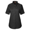 Harriton Women's Black Foundation 100% Cotton Short-Sleeve Twill Shirt Teflon