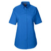 Harriton Women's French Blue Foundation 100% Cotton Short-Sleeve Twill Shirt Teflon
