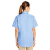 Harriton Women's Industry Blue Foundation 100% Cotton Short-Sleeve Twill Shirt Teflon