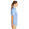 Harriton Women's Industry Blue Foundation 100% Cotton Short-Sleeve Twill Shirt Teflon
