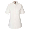 Harriton Women's White Foundation 100% Cotton Short-Sleeve Twill Shirt Teflon