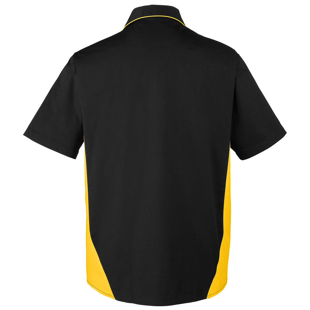 Harriton Men's Black/Sunray Yellow Flash Colorblock Short Sleeve Shirt