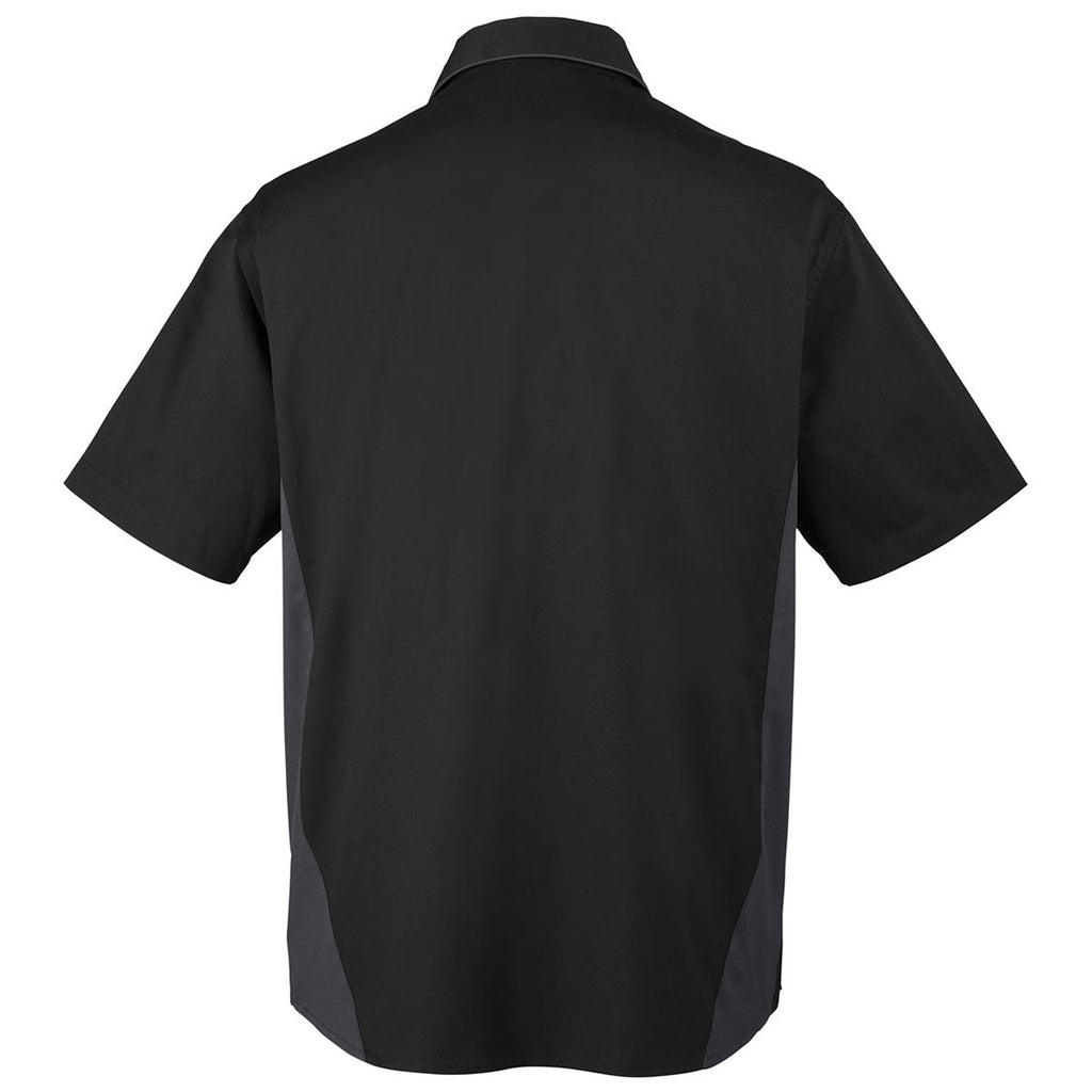 Harriton Men's Black/Dark Charcoal Flash Colorblock Short Sleeve Shirt