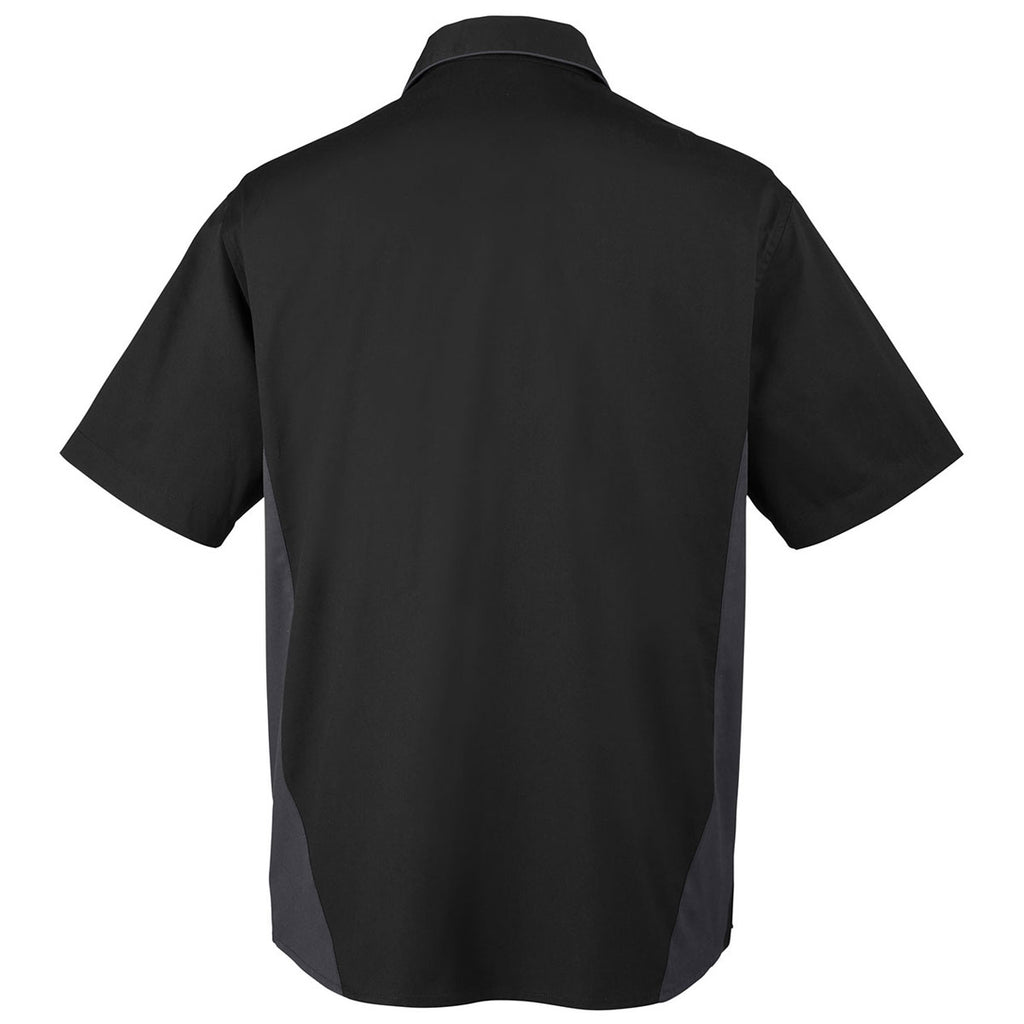 Harriton Men's Black/ Dark Charcoal Flash Colorblock Short Sleeve Shirt