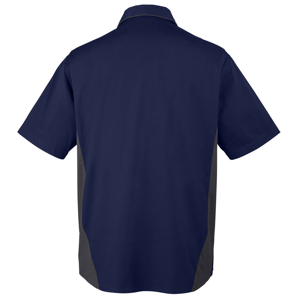 Harriton Men's Dark Navy/Dark Charcoal Flash Colorblock Short Sleeve Shirt