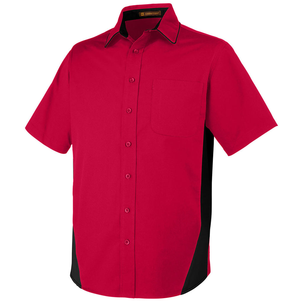 Harriton Men's Red/ Black Flash Colorblock Short Sleeve Shirt