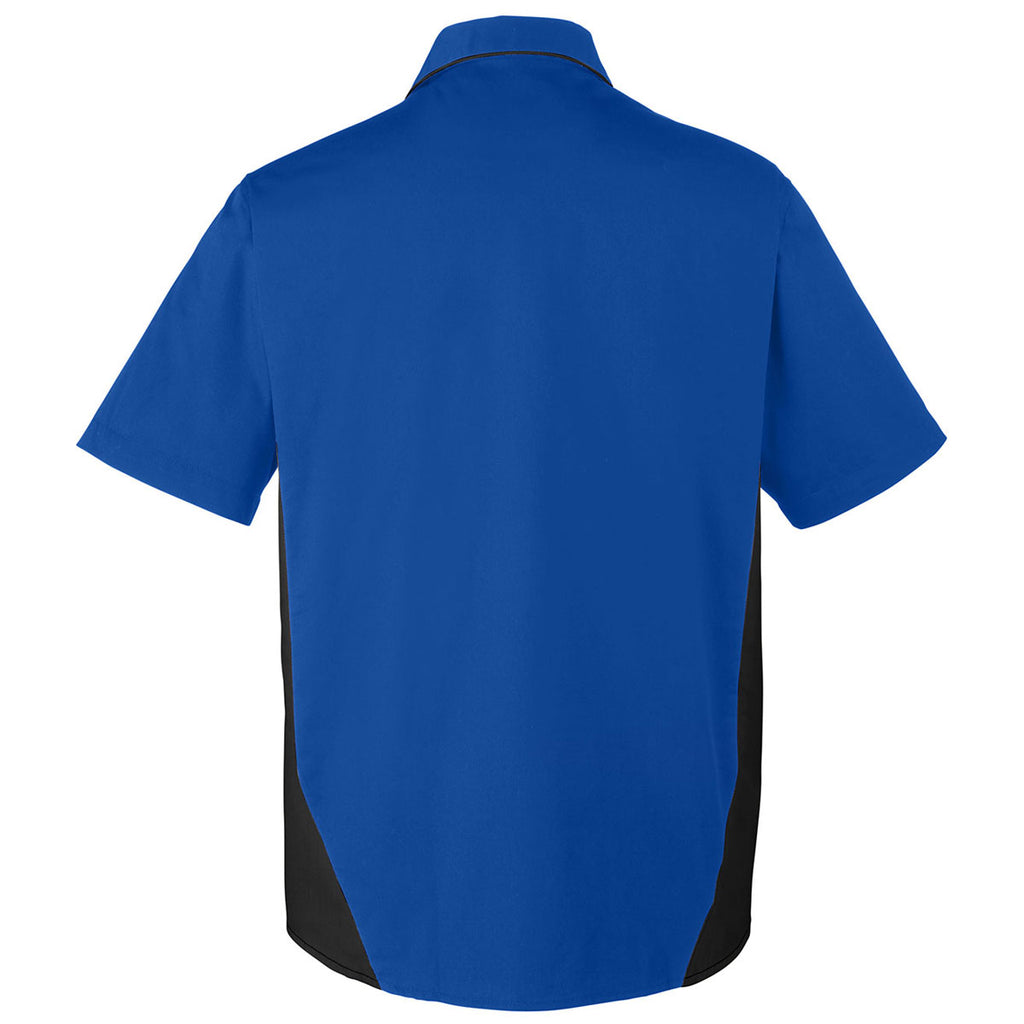 Harriton Men's True Royal/ Black Flash Colorblock Short Sleeve Shirt