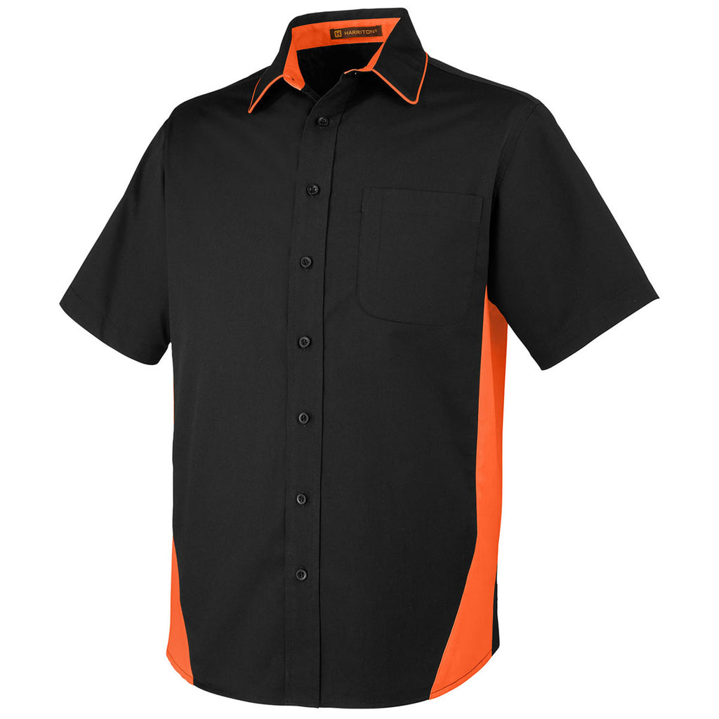 Harriton Men's Black/Team Orange Tall Flash Colorblock Short Sleeve Shirt