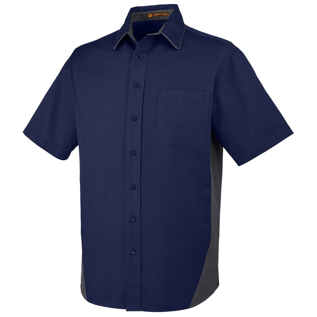 Harriton Men's Dark Navy/Dark Charcoal Tall Flash Colorblock Short Sleeve Shirt